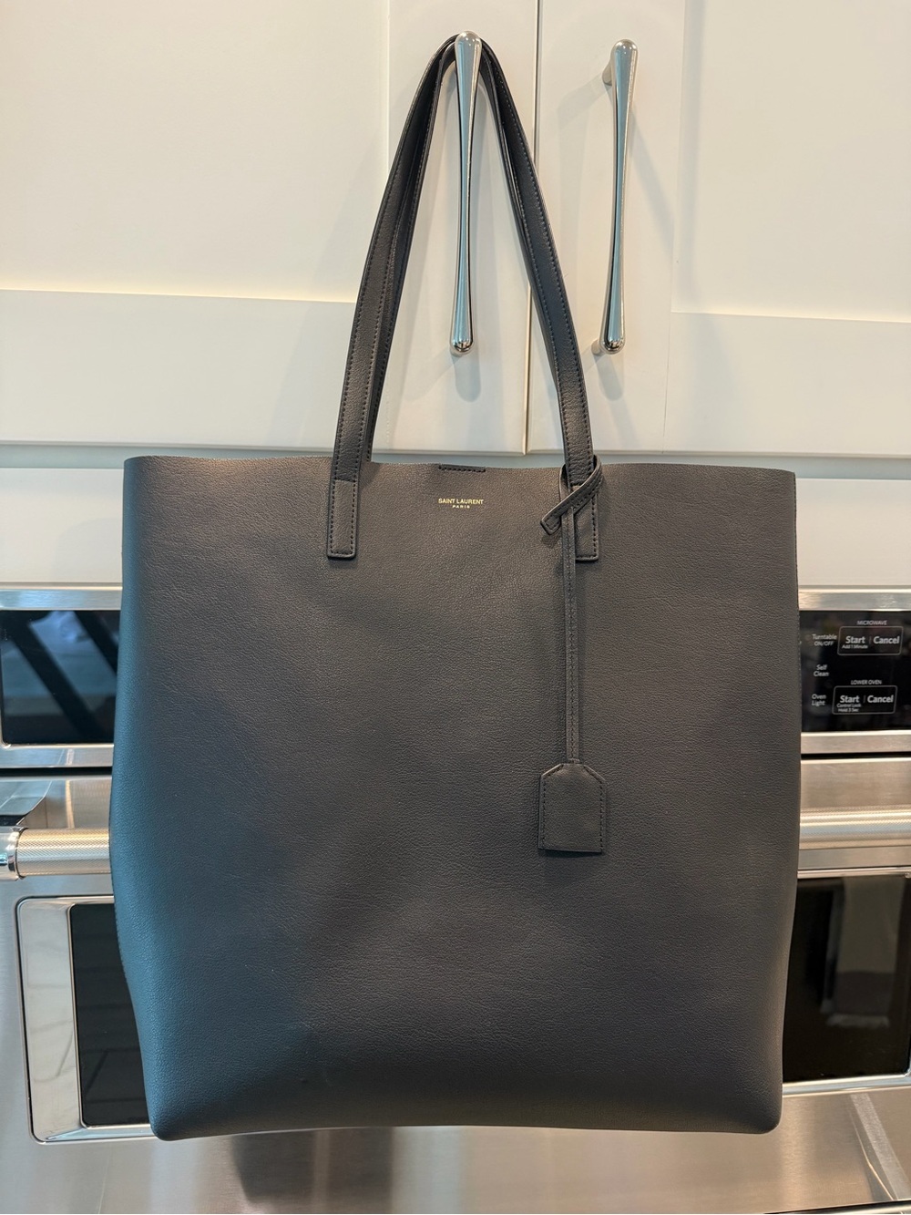 Saint Laurent Black Leather Messenger Bag with Gold Logo - Picture 5 of 9